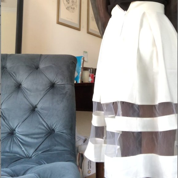 H&M WHITE MESH LAYER MIDI SKIRT - Picture 4 of 5